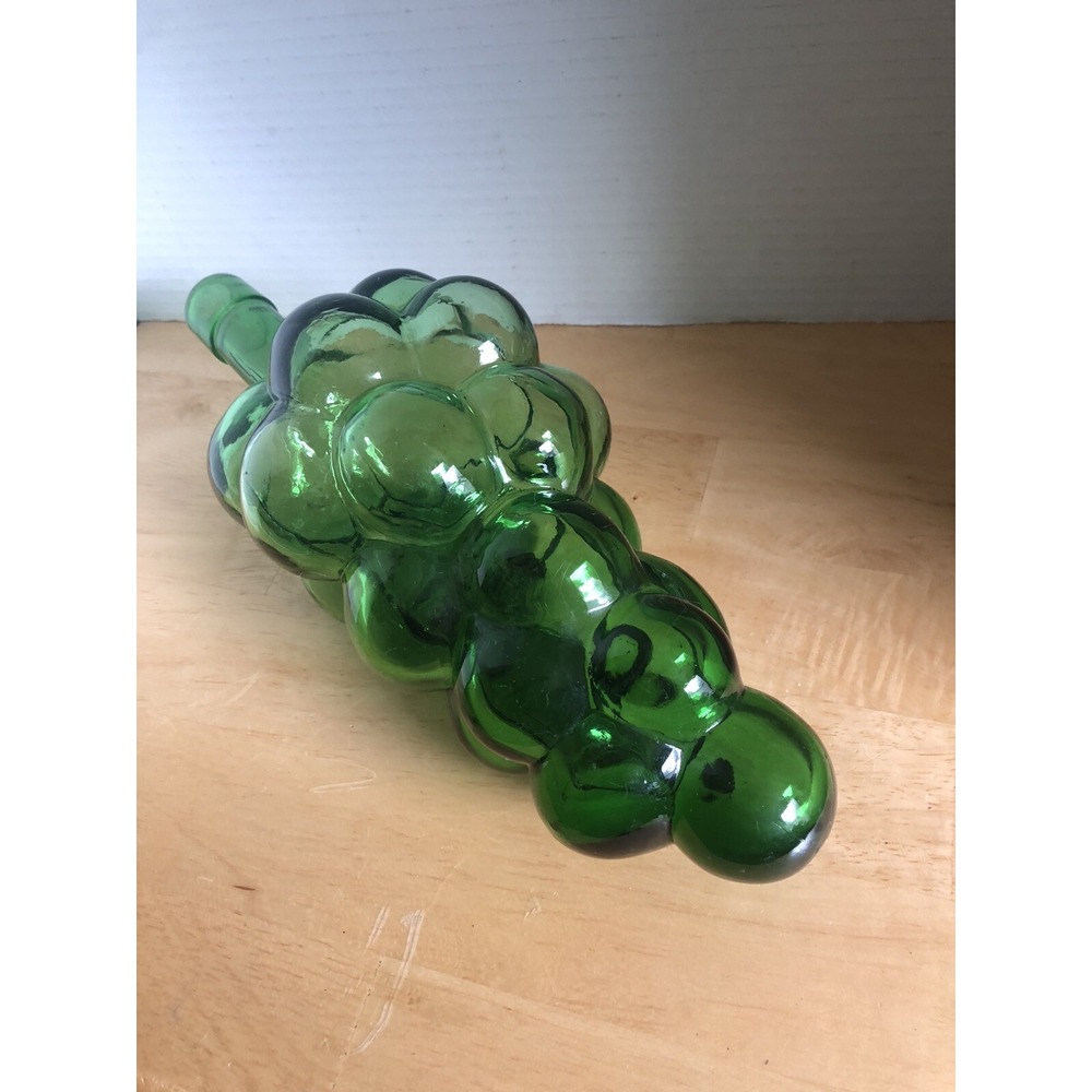 Grape Cluster Glass Green Wine Bottle  12" Kitchen Decor Fruit Decor